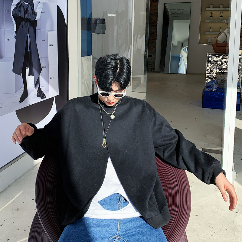 Korean Version Of The Personality Split Design Pullover Simple Plus Velvet Thick Chic Jacket