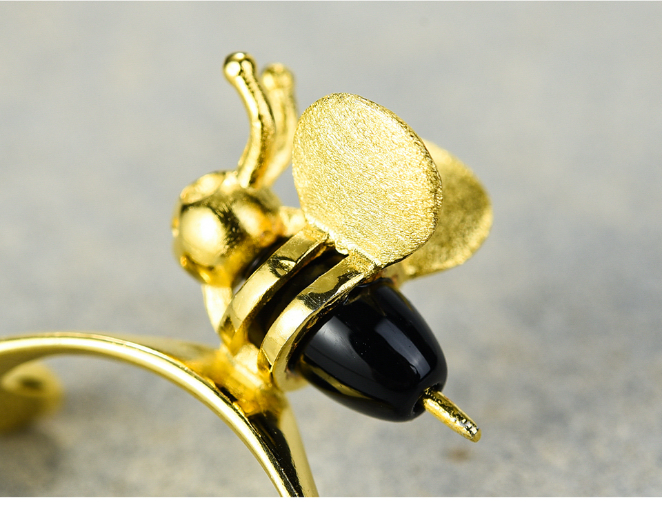 Natural Agate Bee Ring Sterling Silver S925 Female Ring Natural Creative Handmade