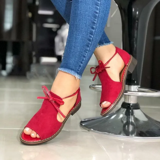 Summer New Style Fish Mouth Front Lace Up Side Hollow Square Heel Women Sandals Red - Shop at LoveMi