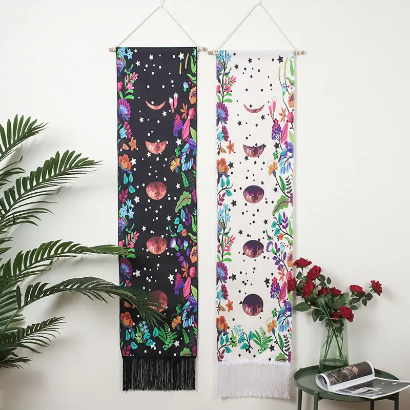 Moon Lunar Eclipse Cycle Fringed Floral Tapestry