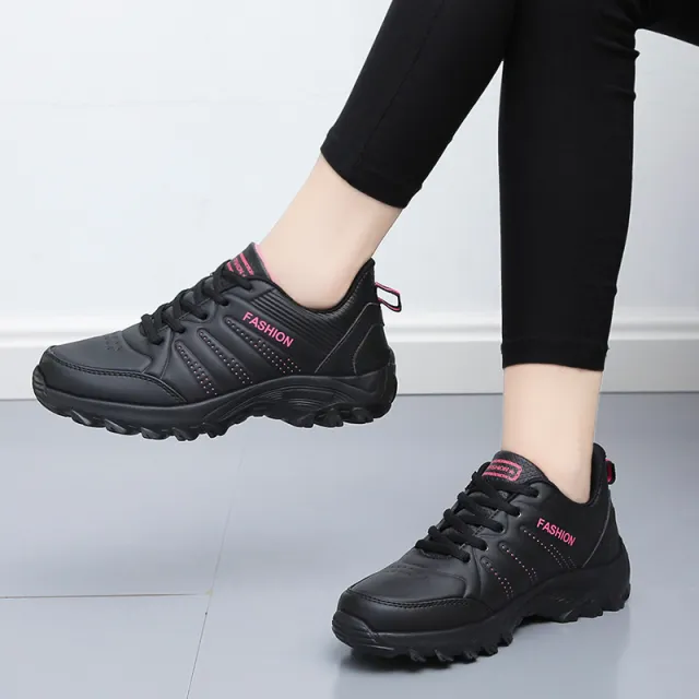 Flat Women's Shoes Autumn And Winter Leather Sneakers Women Black - Shop at LoveMi
