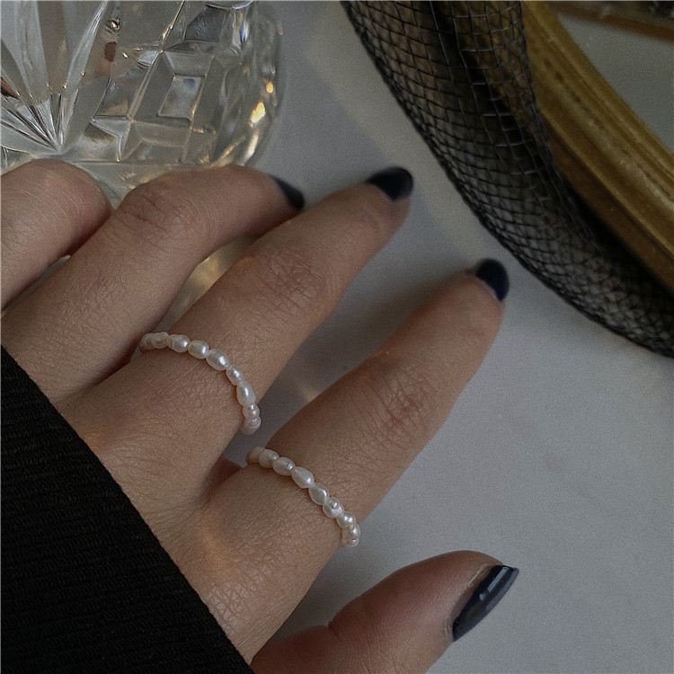 Girlish Heart Ring Super Fairy Japanese And Korean Baroque Handmade Beaded Pearl Simple Ring Tail Ring