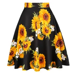 Floral Skirt, Foreign Trade Women's Clothing, Pleated Skirt - Black - View 1