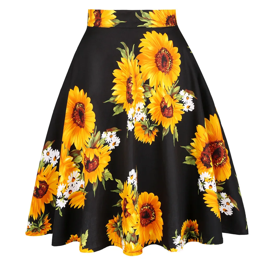Floral Skirt, Foreign Trade Women's Clothing, Pleated Skirt - Black