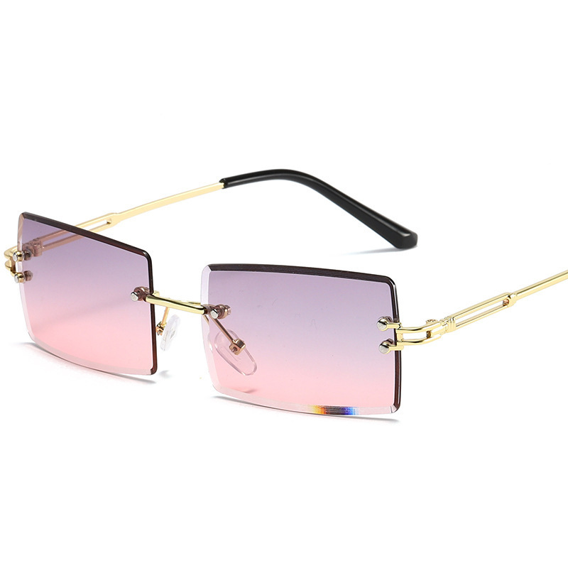 Title 7, Rimless Diamond Cut-Edge Sunglasses Square