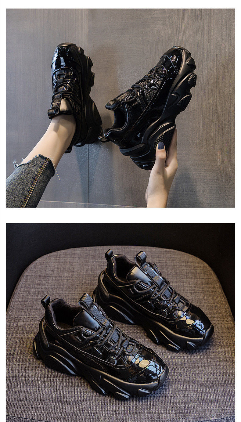 Black Old Shoes Female Ins Super Fire New Autumn thick Bottom Showing Feet Small Casual Sports Running Shoes For Students