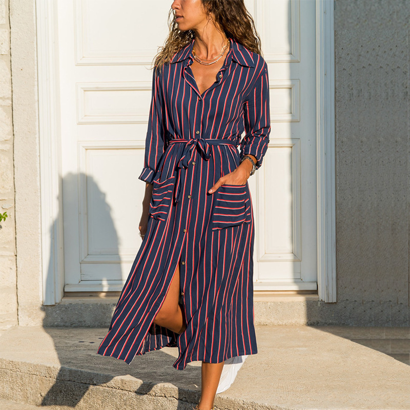 Long Sleeve Plus Ssize Dress With Printed Pockets