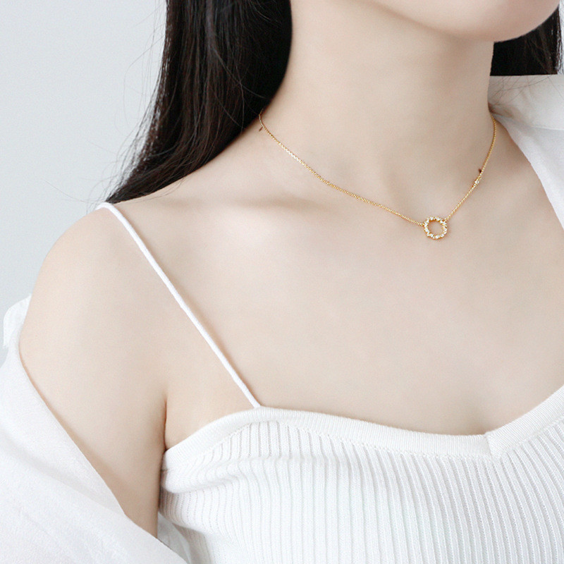 Sterling Silver Temperament Micro Diamond Hollow Circle Zircon Clavicle Necklace
