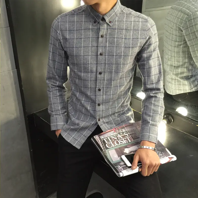 Men's Long Sleeve Shirt Men's Check Slim Fit