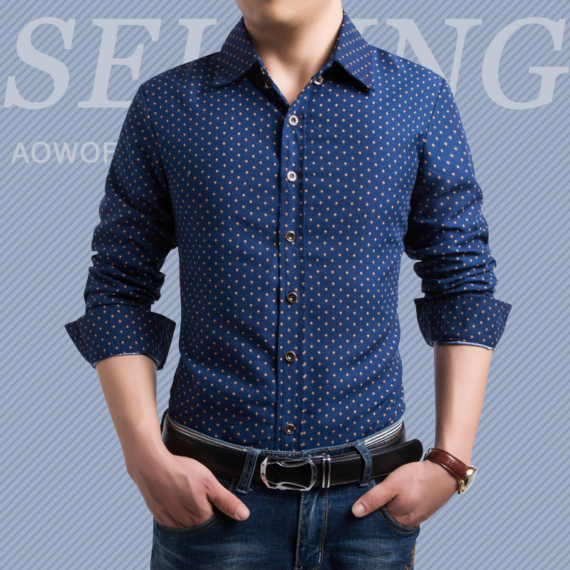 Slim Fit Small Mushroom Print Men's Shirt