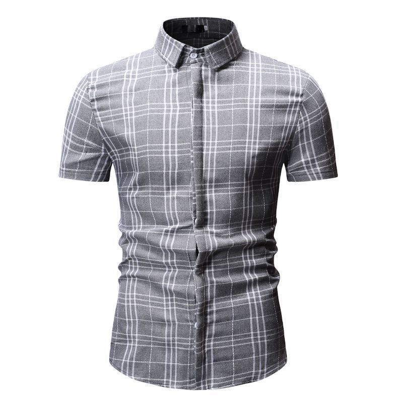 Men's Shirt Casual Plaid Short-sleeved Shirt