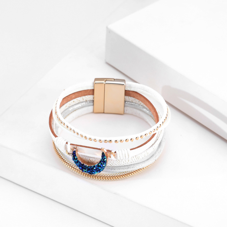 Ethnic Style Multi-Layer Woven Leather Moon Bracelet
