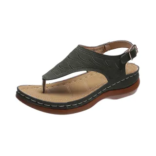 Casual Sandals Women's Wedge Heel Solid Color Flip Flop Sandals - Green