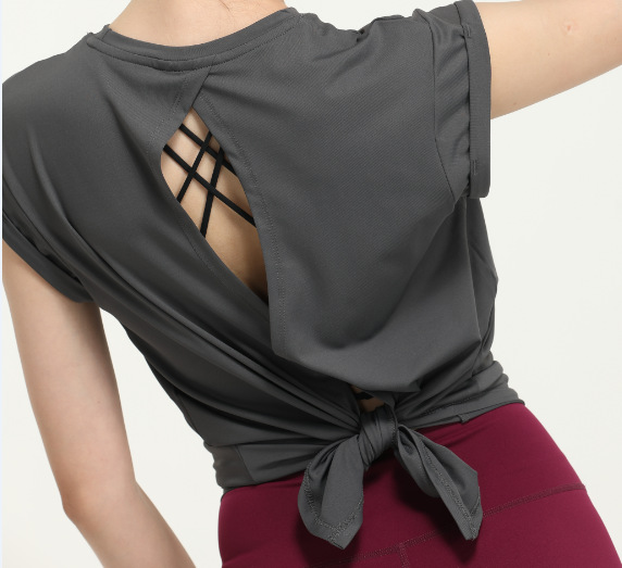 Quick Drying Sportswear, T shirt,Fashion Yoga Clothes, Loose Beauty Back Tops, Running Fitness Clothes Dark Gray - Shop at LoveMi