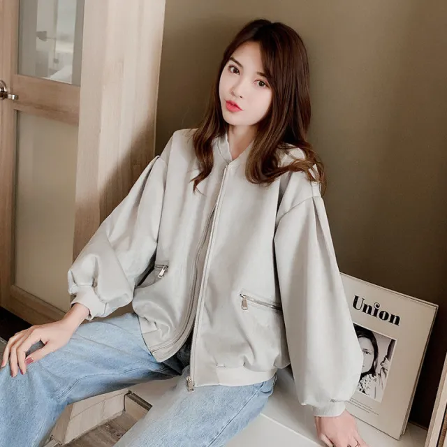 Loose All match Solid Color Jacket Short Coat Top Grey - Shop at LoveMi