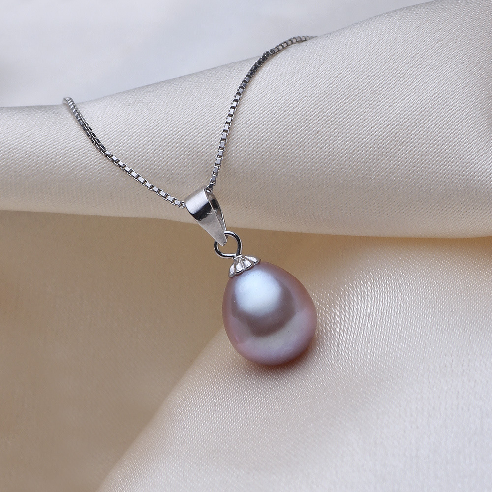Dai Blue Drop-Shaped Pearl Pendant Necklace Wholesale, Strong Light Is Almost Flawless S925 Silver Rice-Shaped Pearl Necklace