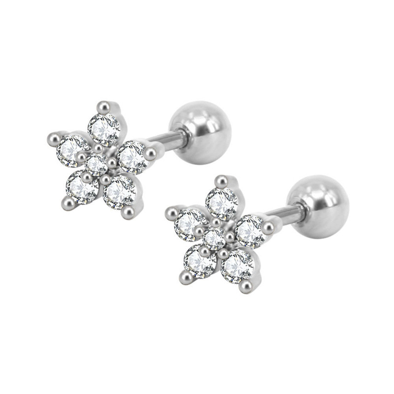 Stainless Steel Small Flower Plum Blossom Zircon Earrings