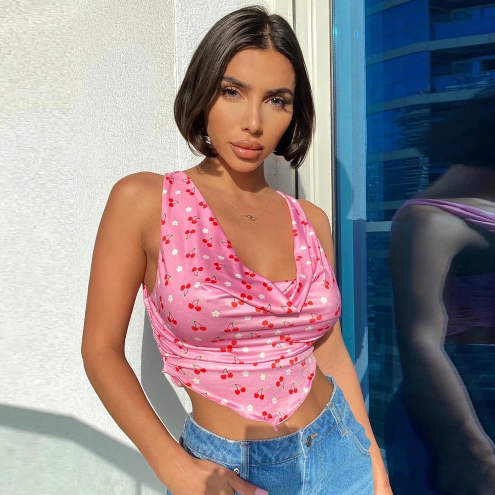 Sexy Deep V-neck Floral Camisole Tight-fitting Strapless Top