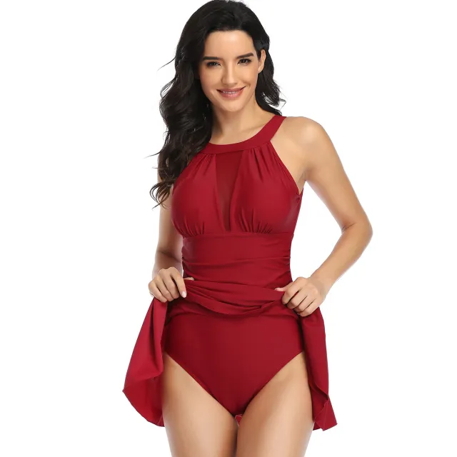 One Piece Swimsuit Large Size Mesh Skirt Multicolor Printed Swimsuit Multicolor - Shop at LoveMi