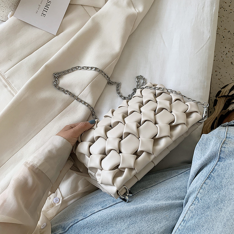 Unique Small Bag Women's Bag New Trendy Fashion Woven Messenger Bag Chain One-Shoulder Armpit Small Square Bag