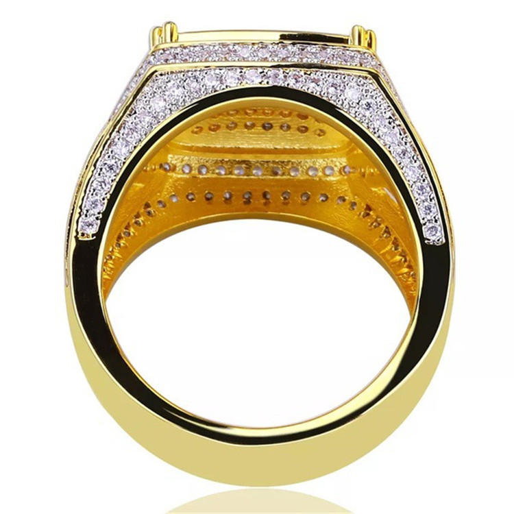 New Gold-Plated Square Men's Full Diamond Ring
