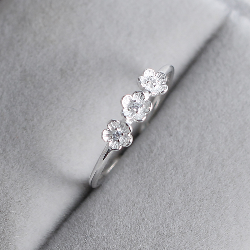 Silver Jewelry Plum Blossom Ring Female Korean Fashion Popular Open Flower Ring Simple Bracelet