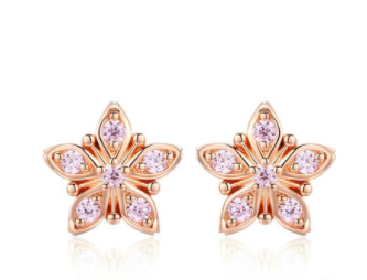 Sterling Silver Pink Zircon Flower Earrings Female Rose Gold Plated Cross-border Fashion Earrings