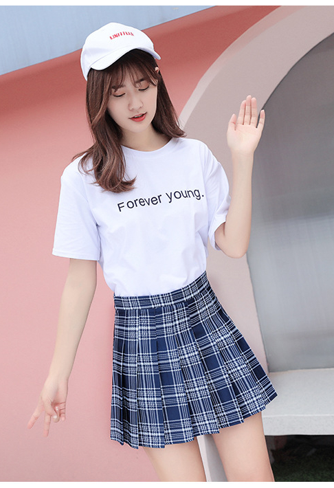 College Skirt Pleated Skirt Skirt Navy Blue Grid - Shop at LoveMi