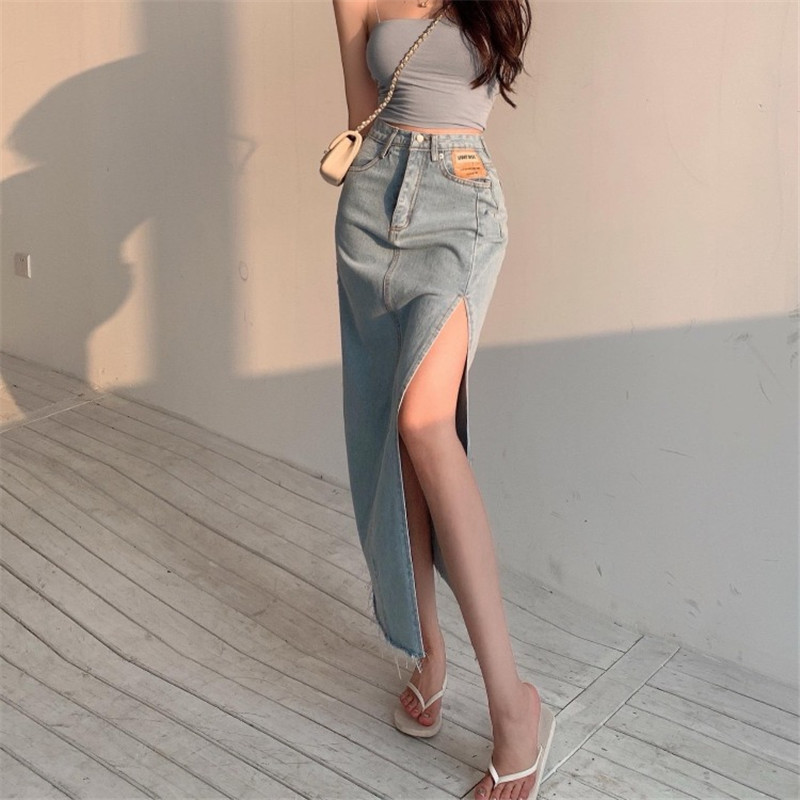 Title 4, Womens Side Slit Denim Skirt, High Waist A-lin...