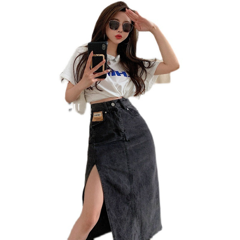 Title 1, Womens Side Slit Denim Skirt, High Waist A-lin...