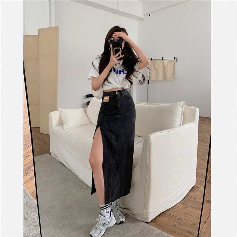 Title 5, Side Slit Denim Skirt Women High Waist a-line M...