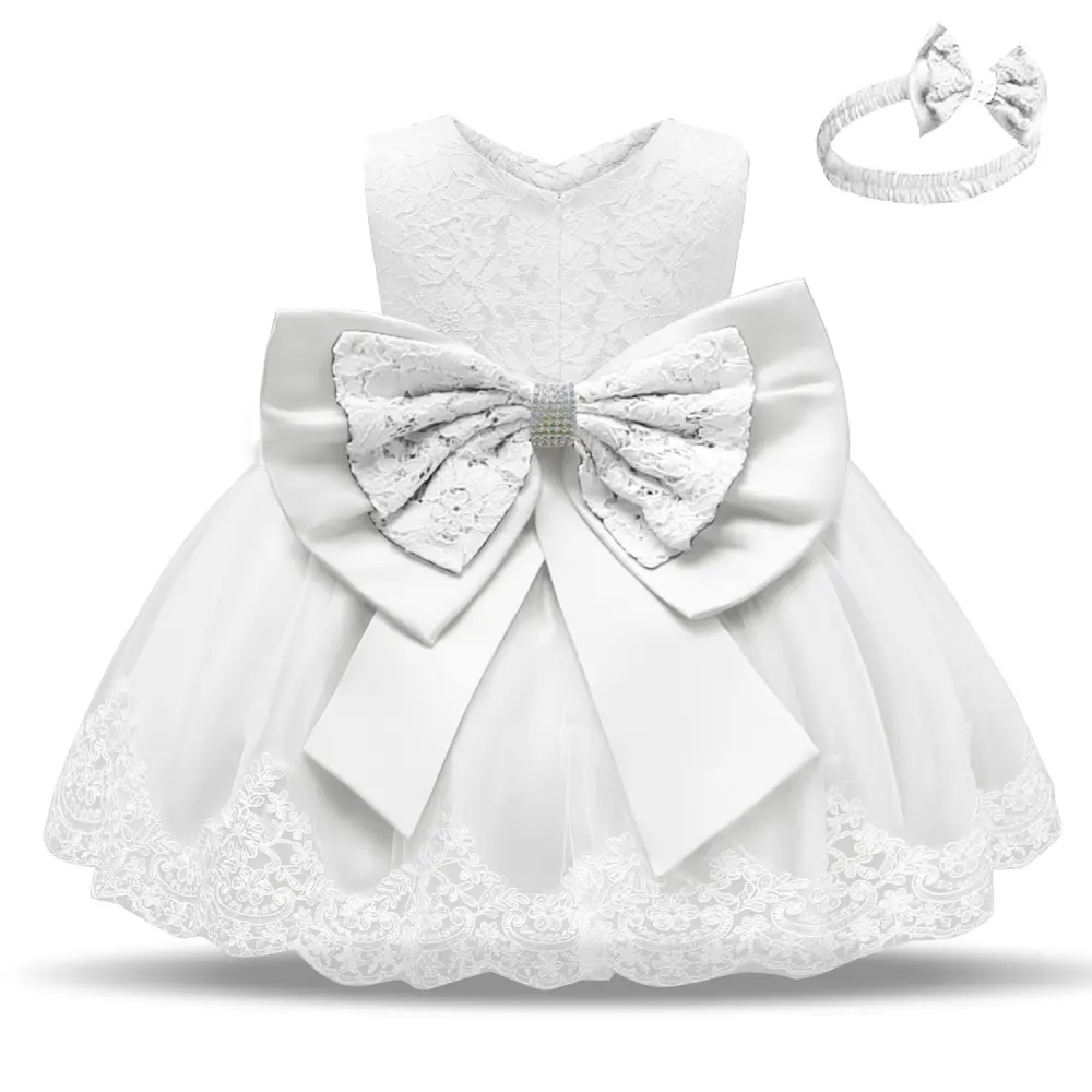 Baby Girls White Baptism Dress Newborn Princess Birthday Wear