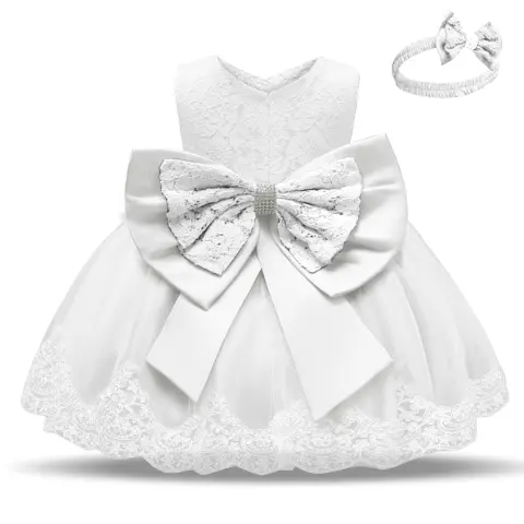 Baby Girls White Baptism Dress Newborn Princess Birthday Wear