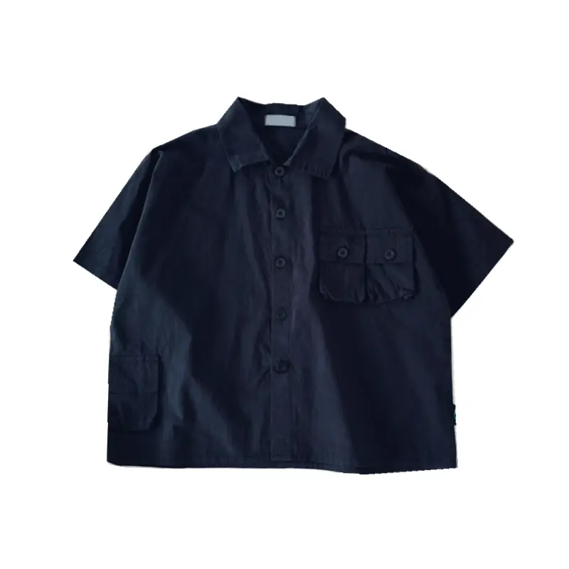 Children's Dlothing Summer Boy Short-Sleeved Baby Shirt Solid Color Children's Handsome Casual Workwear Style Shirt