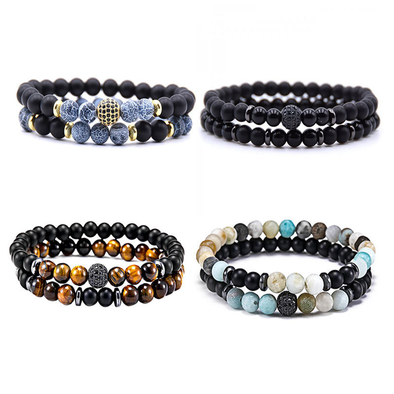 Natural Stone Micro Ball Inlaid Men's Bracelet Set