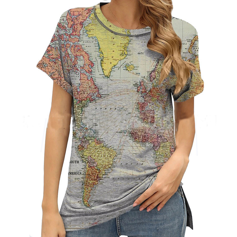 Summer Geometric Pattern Round Neck Casual Simple Short-Sleeved T-Shirt