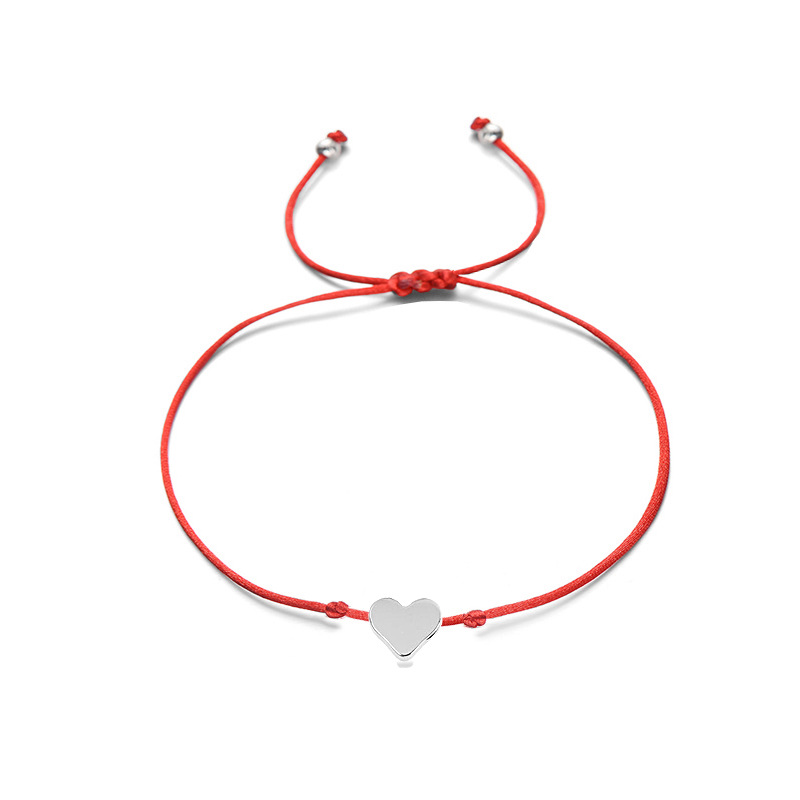 Hand Woven Red Rope Love Peach Heart Gold Silver Bracelet
