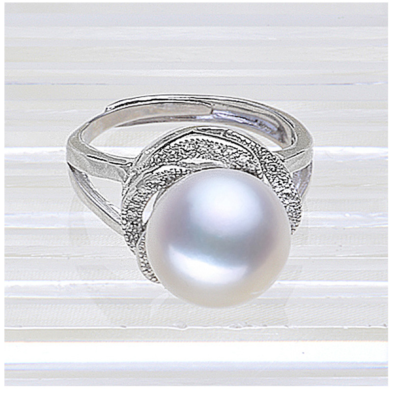 Blue Freshwater Pearl Ring Freely Adjustable Size Ring Double Row DiamondRing