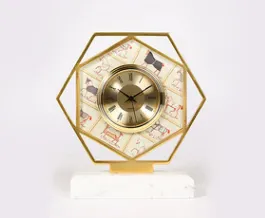Modern Model Room Marble Light Luxury Clock Ornaments Brass Painted Alarm Clock Bedside Table Small Accessories Creative Desk Clock 9Style - Shop at LoveMi