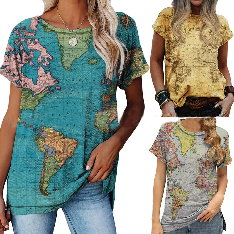 National Style Retro Geometric Pattern Round Neck Casual Simple Short-sleeved T-shirt