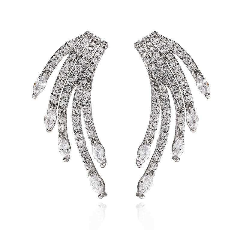 Angel Wing Medium Zircon Micro Inlaid Temperament 925 Silver Stud Earrings