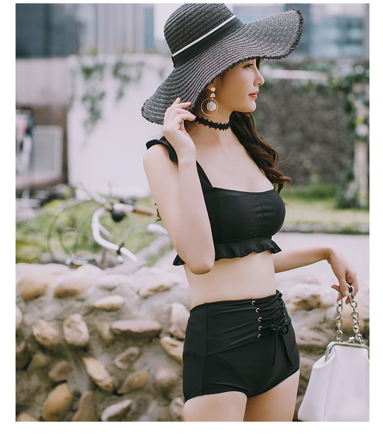 Split Swimsuit High Waist Bandage Was Thin Covering Belly Double Shoulder Ladies Swimsuit