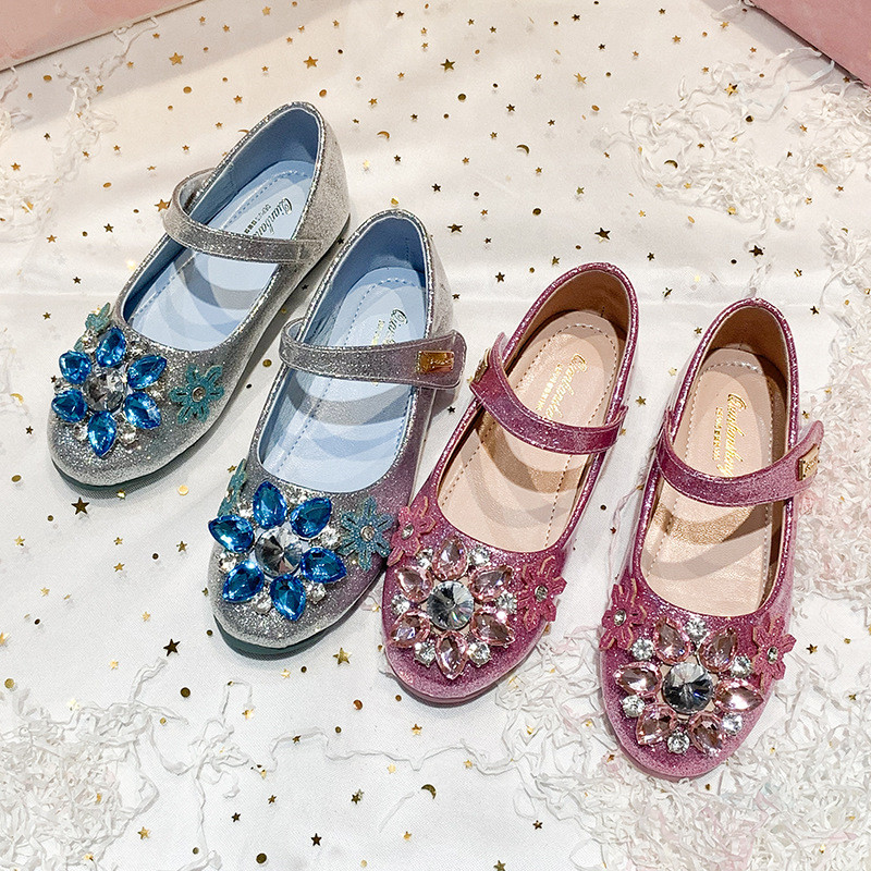 Leather Shoes Baby Korean Version Big Kids Soft Sole Crystal Single Shoes