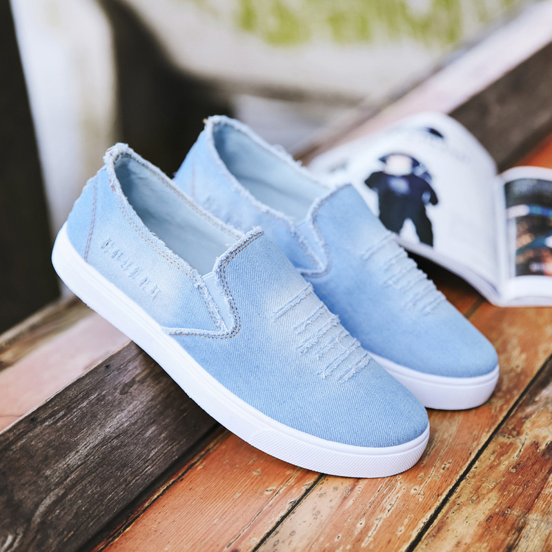 Title 2, Summer Light Blue Flat Canvas Shoes Breathable ...