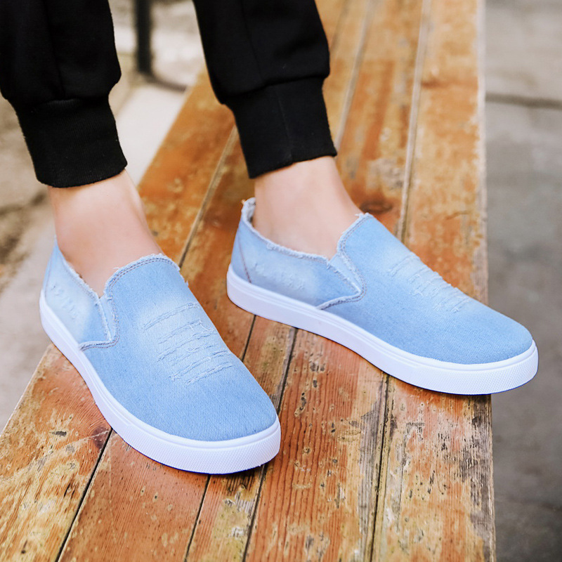 Title 6, Summer Light Blue Flat Canvas Shoes Breathable ...