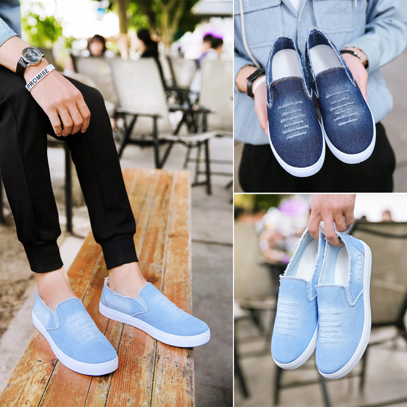 Title 7, Summer Light Blue Flat Canvas Shoes Breathable ...