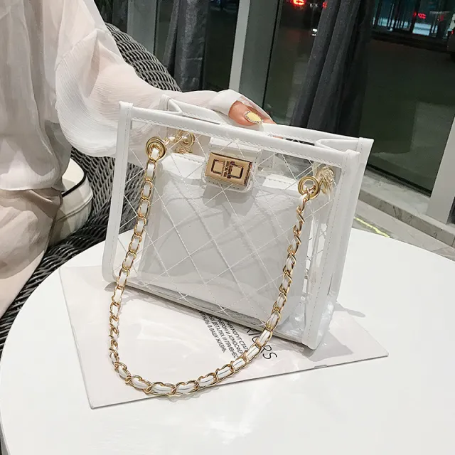 Summer Small Bag Transparent Bag Female New Korean Version Of Wild Jelly Bag Chain Shoulder Messenger Bag White - Shop at LoveMi