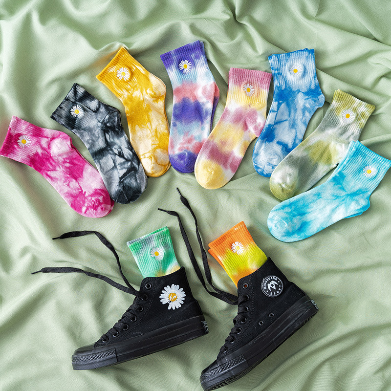 Tie-Dye Embroidery Small Daisy Women'S Socks In Tube Cotton Socks Socks Thin Ins… — image 1