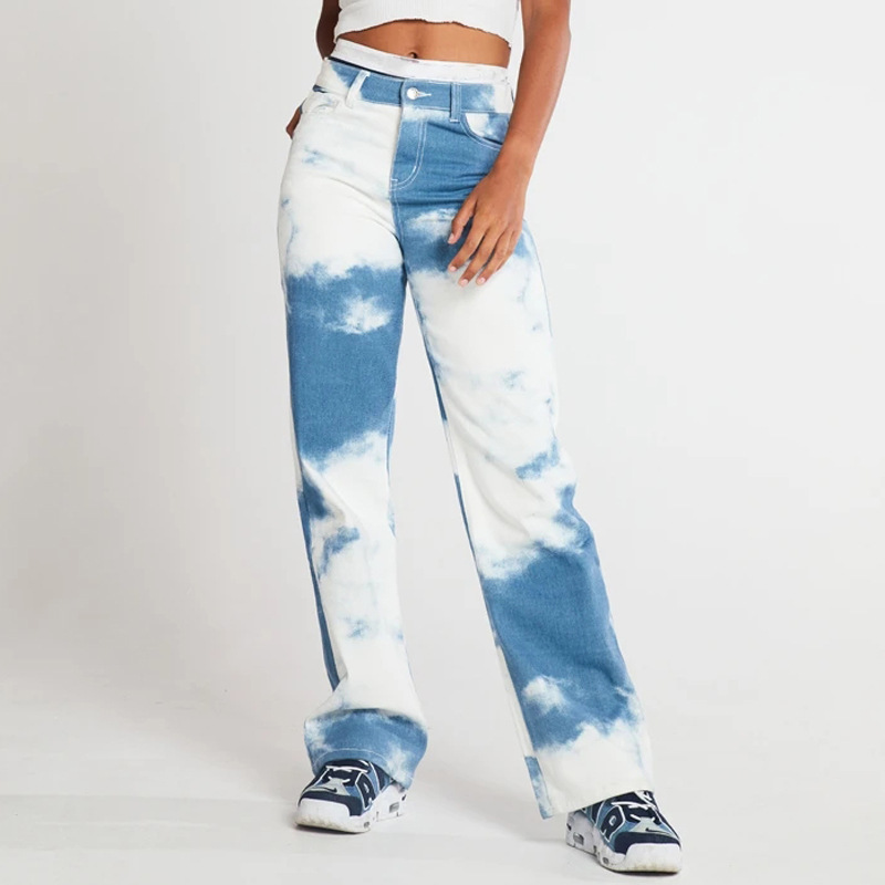 Title 2, Tie Dye Print Straight Leg Jeans For Women