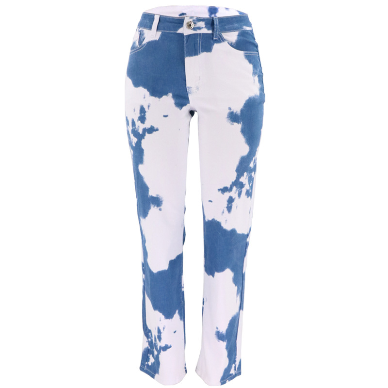 Title 3, Tie Dye Print Straight Leg Jeans For Women